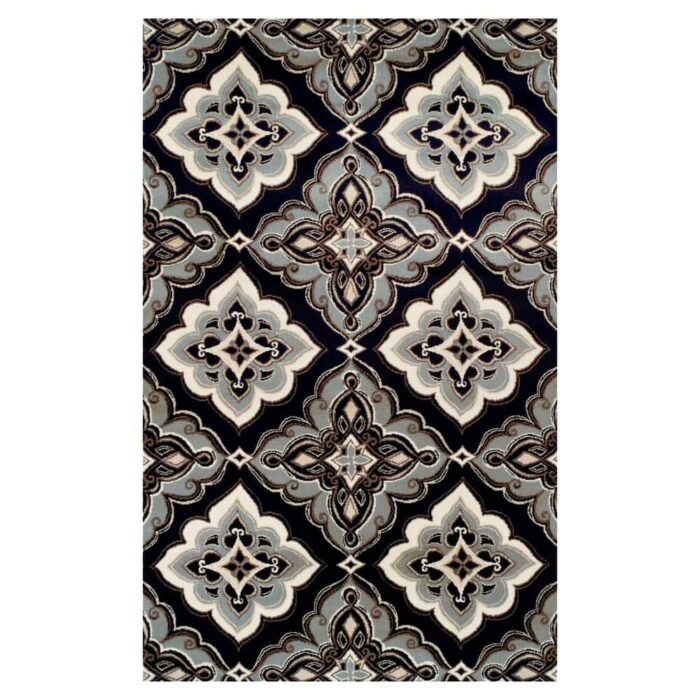 Craw Black 8' x 10' Rectangle Floral, Medallion, Ornamental Polypropylene Area Rug
